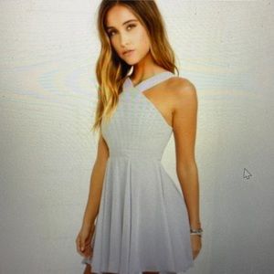Lulus Forevermore Skater Dress Taupe Grey Size Medium